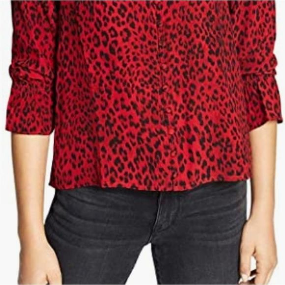 Sanctuary Womens Farrah Printed Hi-Low Button-Down Top Red L - Picture 4 of 9